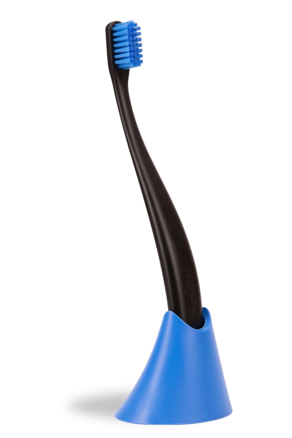 PROMIS Brush & Holder: Sustainable Toothbrush & Toothbrush Holder in Bioplastic, 6750 Soft Bristles, Made in Germany, Italian Design (Black Ocean)