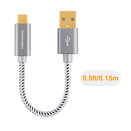USB Type C Cable,CableCreation Short 0.5ft Braided Type C (USB-C) to USB A Cable for the New Macbook 12-inch, Nexus 5X/6P & More,15CM Gray [56K Ohm Resistance]