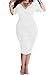 POSESHE Womens Plus Size Deep V Neck Wrap Ruched Waisted Bodycon Dress (Large, White)