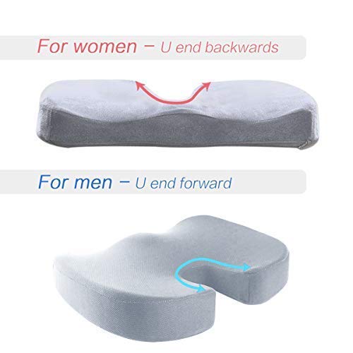 Essort Seat Cushion U-shaped Memory Foam Back Lumbar Support Provides Pillows Coccyx Sciatica Tailbone Relief For Office Chair Car Sofa Wheelchair Outdoor with Washable Cover Grey