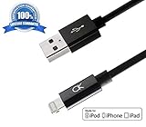 [Apple MFI Certified] Akiko Cable Black 2M (6.3FT SIX FEET) w/ Aluminum Head Lightning 8-Pin to USB Charger and Data Sync Cable Made for iPhone 6 6s Plus 5S 5C iPad Mini Air iPod - Compatible w/ iOS 8