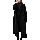 chouyatou Women's Slouchy Drop Shoulder Double Breasted Maxi Long Wool Pea Coat