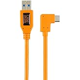 TetherPro USB 3.0 to USB-C Right Angle Adapter Pigtail Cable, 20" (50cm) | High-Visibility Orange | Fast Reliable Data Transfer | For Photographers &amp; Digital Techs | Weather-Resistant Durable Design