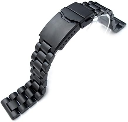 20mm Endmill Solid 316L SS Watch Bracelet, Straight End PVD Black, Chamfer Diver Clasp