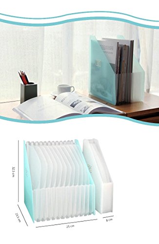 HYFAN Desktop File Organizer Box Desk Vertical Expanding File Folder Plastic Document Holder for Office School Supplies ( Blue )