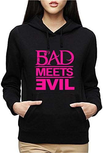 Bad Meets Evil Pink Logo Hoodie Fleece Girls Sweatshirt Womens Pullover Ladies Black (XL)