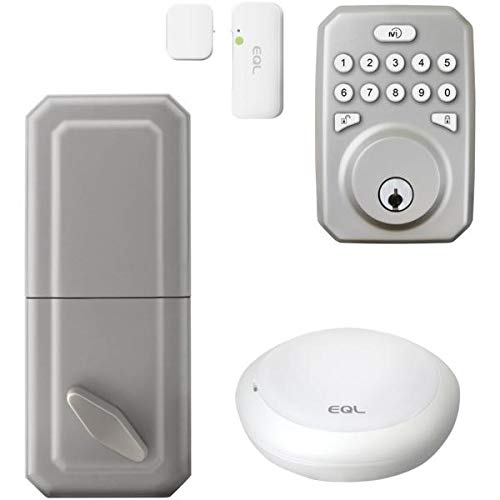 MiLocks MIEQ-BNSNHB MiEq Smart Hub, Dead Bolt Lock & Door Sensor Combo Kit (Brushed Nickel Finish)