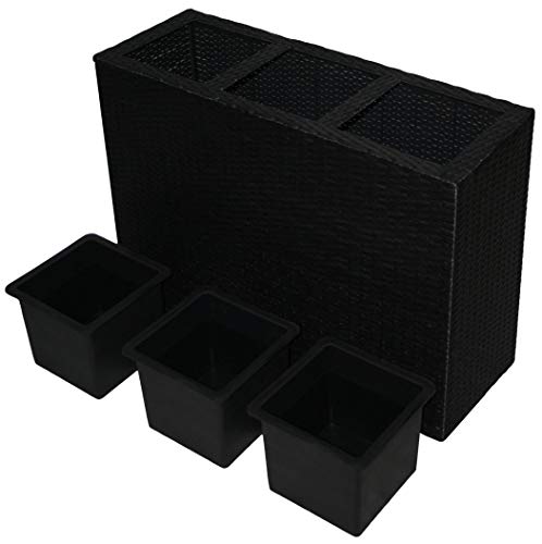 KMH Polyrattan 3er Set Pflanztopf schwarz inkl. schwarzem Einsatz - Blumenkübel für Innenbereich oder Außenbereich… – Bild 3