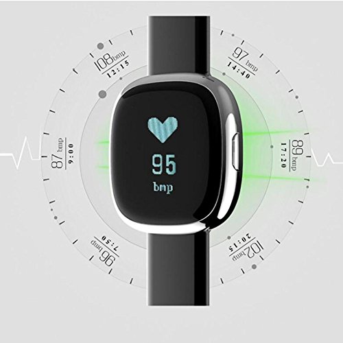 L@YC Fashion Smart Bracelet Bluetooth Heart Rate Blood Pressure Movement Step Treadmill Bracelet, Silver Black