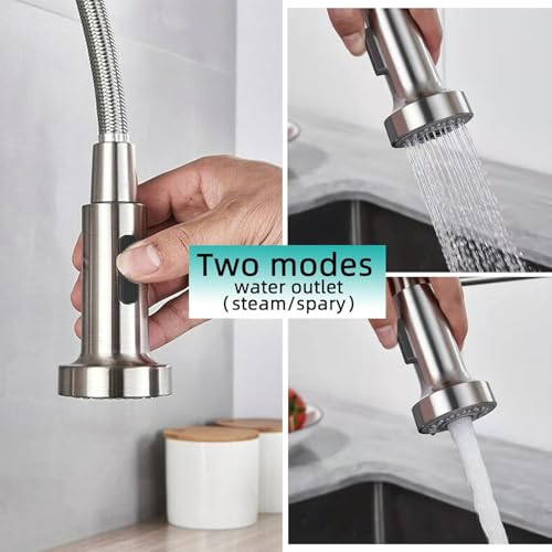YUUTY Mezcladora para Fregadero, Llaves para Fregadero con rociador desplegable, Níquel Cepillado de Acero Inoxidable Grifo de Cocina, 1 o 3 Agujeros Monomando Para Fregadero para Granja Lavandería RV