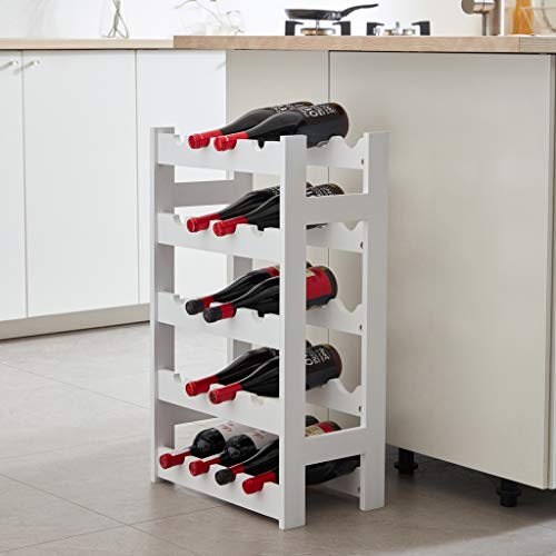 Sunon Wine Rack 5 Tier 20-Bottle Wood Wine Holder Freestanding Wobble-Free Storage Stand Display Wine Shelf (White)