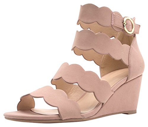 Cambridge Select Women's Open Toe Ankle Strappy Buckle Wedge Sandal (8.5 B(M) US, Blush)