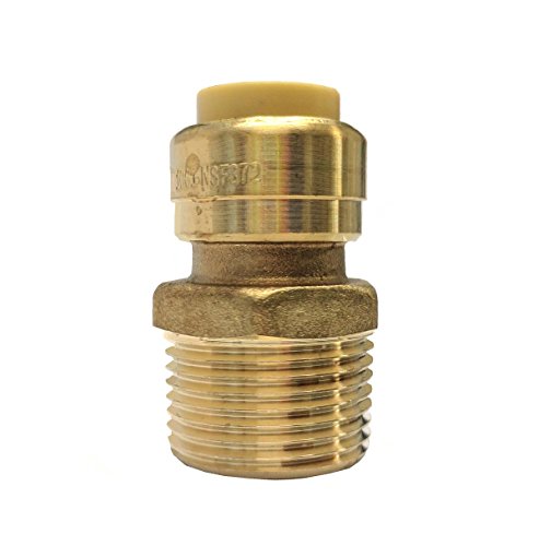 Libra Supply Lead Free 1/2 inch Push x 3/4 inch MIP Push-Fit Male Adapter, Push to Connect, Push x MIP(Pack of 6 pcs, Click in for more size options), 1/2'' Push x 3/4'' MIP Brass Pipe Fittings