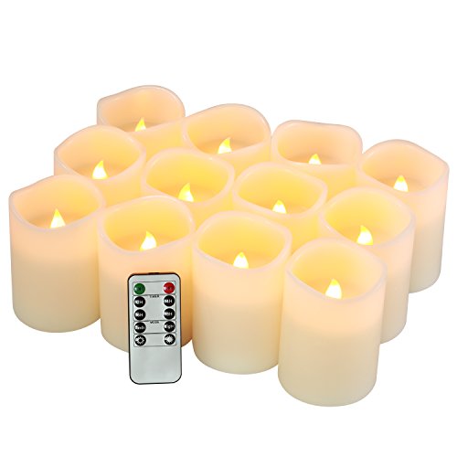 velas sin llama velas a pilas juego de 12  velas led de cera real de pilar con control remoto de 10 teclas y temporizador de ciclo de 24 horas