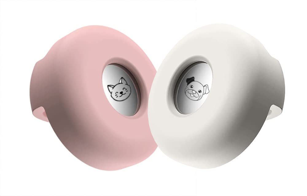 Air-tag Collar (2 Pack), Premium Silicone Pet Collar Case for Apple GPS Tracking, Anti-Loss Apple GPS Case Holder Compatible with Cat Dog Collars Charms & Collar Tag Backpack (Pink/White)