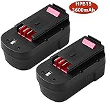 2 Pack HPB18 Battery 3.6Ah Ni-Mh Replacement for Black+Decker 18V Battery HPB18-OPE FSB18 Cordless Power Tools 244760-00 A1718 Firestorm