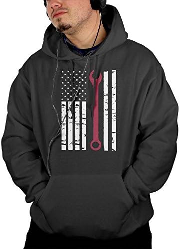 HODL MOD American Flag Engineer Auto Mechanic Casual Mens Long Sleeve Hoodie Sweatshirt Drawstring XXL