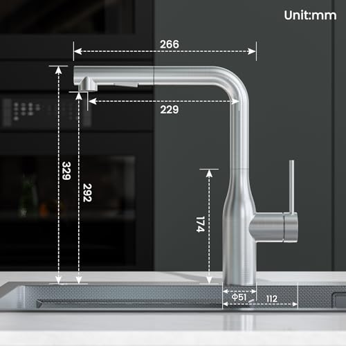 CECIPA Kitchen Sink Tap with Hand Shower, Stainless Steel Kitchen Mixer | With 2 types of jet, removable hand shower, 360° swivel spout, hot and cold water (brushed)