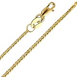 14k Yellow or White Gold 1mm Braided Square Wheat Chain Necklace with Lobster Claw Clasp
