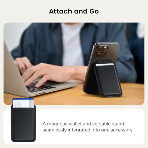 Satechi Magnetic Magsafe Wallet, Double Flap Stand Card Holder, 4 Slots with Front NFC Pass-Through, Adjustable Phone Attachment for iPhone 17/16/15/14/13/12, Travel Accessory