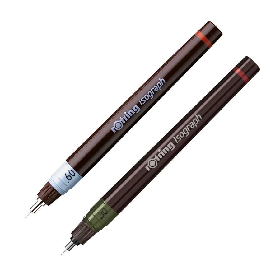 rOtring Isograph Technical Drawing Pen Set | 0.30 mm and 0.60 mm | Refillable Fineliner Pen