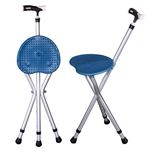 Jiyaru Cane Seat Medical Folding Adjustable Walking Stick Chair with Handle Rest Stool
