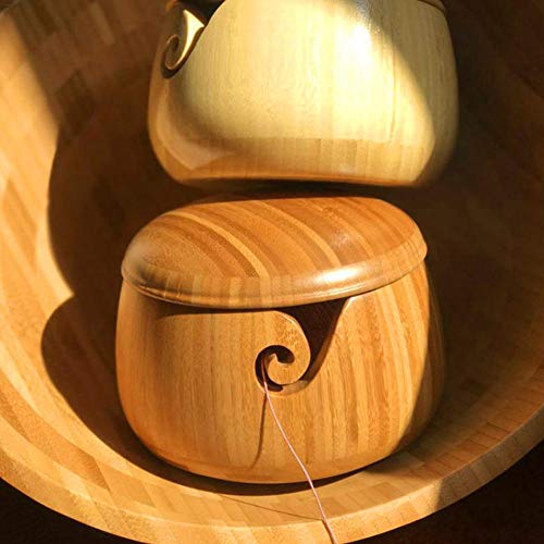 Jannyshop Yarn Bow Knitting Crochet with Carved Holes Cover Bowl Premium Rosewood Crafted Yarn Storage Bowls with Decorative Carved Handmade Grills Knitting Crochet Accessories Supplies