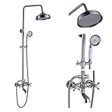 Rozin Bathroom Shower Faucet Set Tub Mixer Tap 8-inch Rain Shower Head + Hand Shower Spray Brushed Nickel