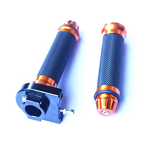 Yibid Motorcycle 7/8" Handlebar Rubber Gel Hand Grips and Black Aluminum Throttle for Honda Aprilla, BMW, Kawasaki, KTM, Ducati Go Kart Sport Bike, Orange Gold - Thumbnail 4