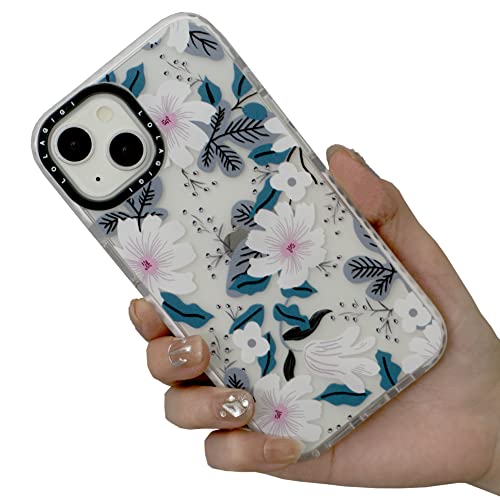 LOLAGIGI for iPhone 13 Case for Women, Cute White Flower Print Aesthetic Design Girly Kawaii Animal Pattern for Girls Teens Soft TPU Case Cover for iPhone 13 (6.1"), Clear Blue