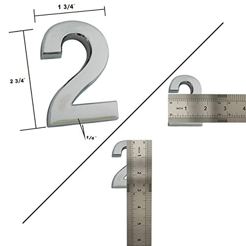 Magicdo 2-3/4" Mailbox Numbers, Self-Stick Solid Metal Silver Number 2, Floating Appearance 3D Number Easy to Install (2 Pcs/Set)