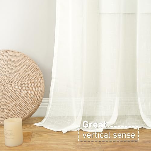 BGMENT SHEER LINEN CURTAINS FOR LIVING ROOM 2 PANELS SET, SEMI SHEER CURTAINS 120 INCH LENGTH FOR BEDROOM LIGHT FILTERING CURTAINS & DRAPES WITH GROMMET, EACH 2 PANELS, 52 X 120 INCH, CREAM WHITE