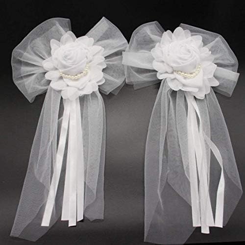 Advantez Pearl Bud Silk Ribbon Flower Wedding Party Decoration,Bridal Car,Wedding Car Decoration 4 pcs