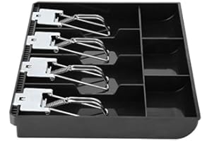 FTVOGUE Cash Drawer Register Insert Tray Replacement Cashier with Metal Clip 4 Bills 3 for Petty Cash Money Storage Box(Black)