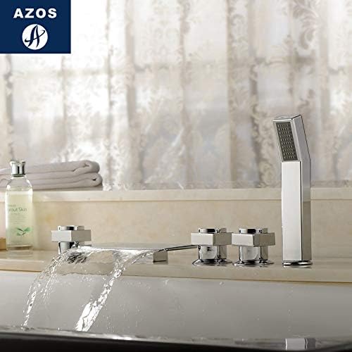 Azos Split Bathtub Faucet Waterfall Increase Brass Chrome Cold And