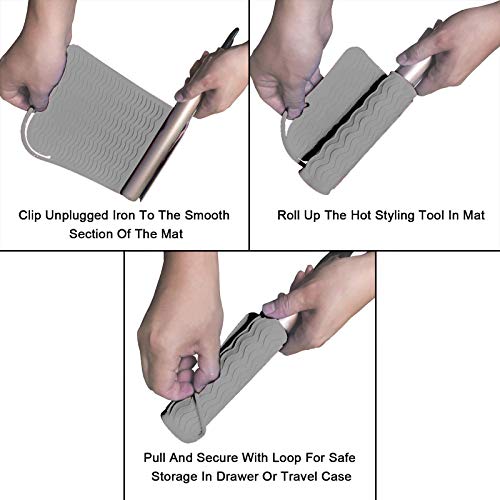Sygile Silicone Heat Resistant Travel Mat, Anti-heat Pad for Hair Straighteners, Curling Irons, Flat Irons and Other Hot Styling Tools - Gray - Thumbnail 4