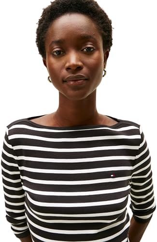 T-shirt de manga comprida para mulher Nova Cody Slim Boat Neck, preto (preto/ecru STP), M