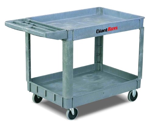 Giant Move AK-H252 Plastic Utility Cart, 500 lbs Capacity, 31" Length x 17" Width x 33" Height, 2 Shelves, Gray