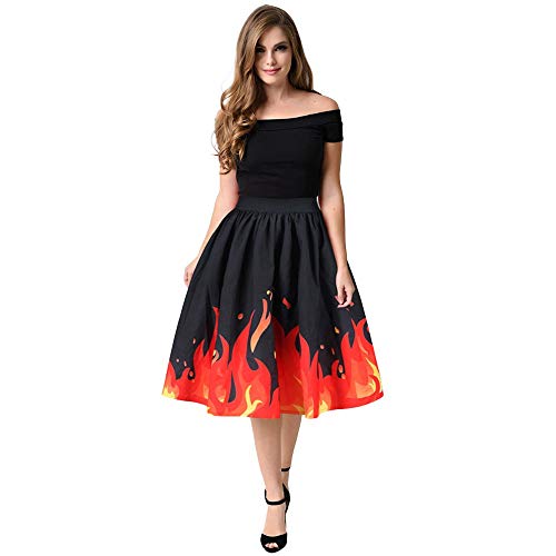 Ankola Women High Waist Skirts Women's Halloween 3D Print Versatile Stretchy Flared Casual Mini Skater Skirt (XL, Red)