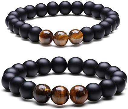 AAA Gem Stone 10mm &amp; 8mm Couples Bracelets For Men Women Nice Gift (2pcs: 10mm+8mm tiger eye)