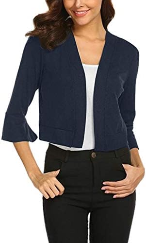 Lovor Womens Classic 3/4 Sleeve Open Front Cropped Cardigans Draped Lightweight Shrugs Cover Up