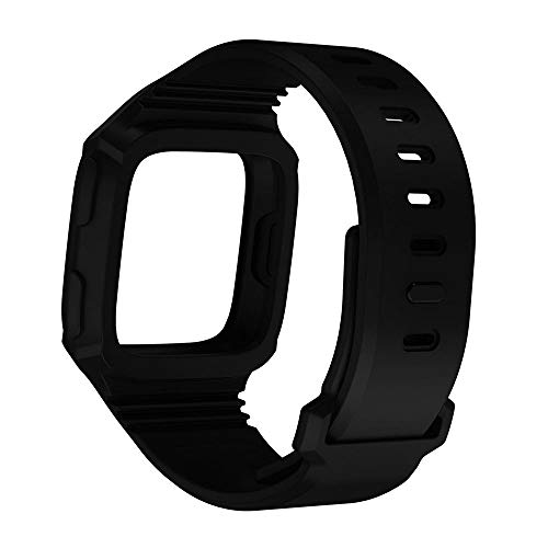 Saying Rugged Protective Case With Silicone Wrist Strap Bands for Fitbit Versa, Easy Installation and Remove (Black)