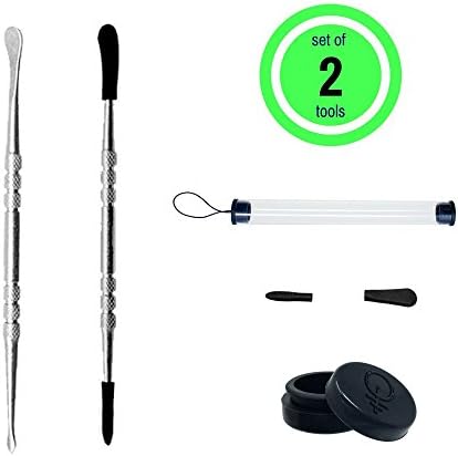 Dab Tool Set - 2 pack Stainless Steel Wax Carving Tools + 3ml Silicone Jar (Silver Set)