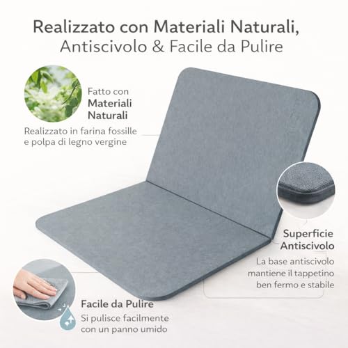 KLOTI Diatomite Bathroom Rug, Non-Slip Bath Mat, Absorbent Shower Mat, Non-Slip Bath Mat, Quick Drying Anti-Mildew, 60 x 39 cm, Grey