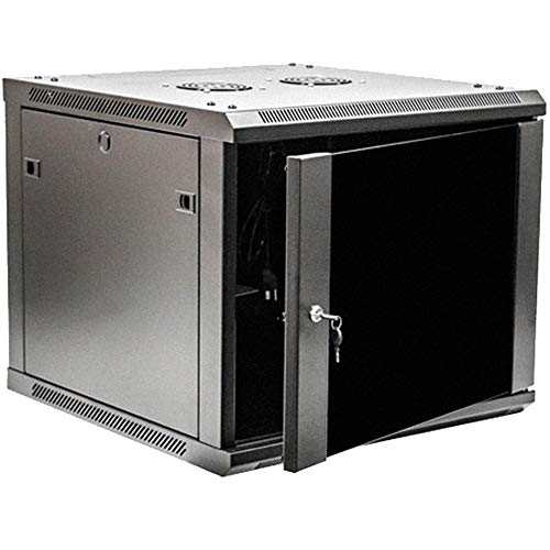 NavePoint 9U Deluxe IT Wallmount Cabinet Enclosure 19-Inch Server Network Rack With Locking Glass Door 24-Inches Deep Black With Shelves