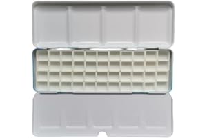 CUSON Empty Tin Palette Paint Case with 44pcs Half Pans with White Plastic Empty Watercolor Pans Carrying Magnetic Stripes