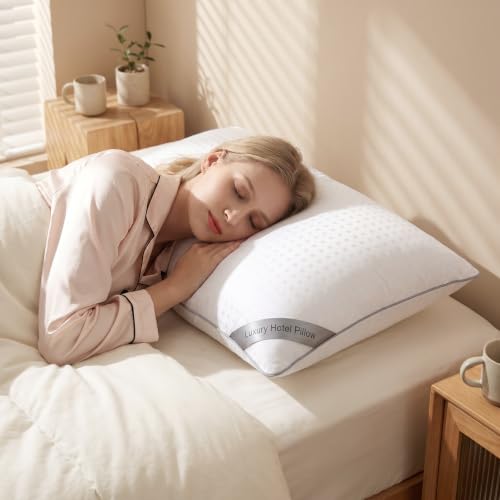 HIMOON Bed Pillows for Sleeping Set of 4,Standard Size Cooling Pillows 4 Pack,Top-end Microfiber Cover for Side Stomach Back Sleepers