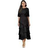 Cozcy Chiffon Mother of The Bride Dresses for Women Tea Length Short Sleeve Ruffles Formal Dress Evening Gown