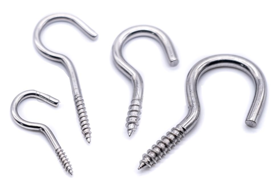 J Clarke Marine 10pcs Stainless Steel Cup Hooks A4 316 Non Rust SS Ceiling self Taping Screw Hook (4.8mm x 65mm)