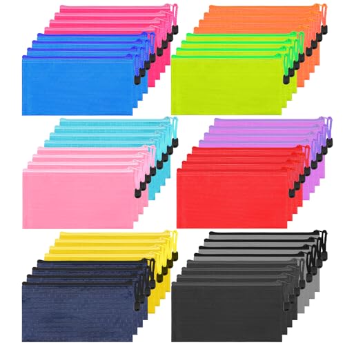 Caeuiciw 48 Pcs Oxford Pencil Pouch Bulk, Waterproof Pencil Bags with Zipper, Small Organizing Bags in 12 Colors for Classroom,Office Supplies Storage and Travel Accessories
